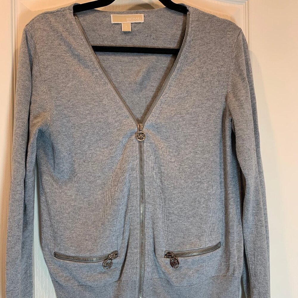 Michael Kors Zip-Up Sweater‎ – Women’s Small, Grey, Stylish & Cozy